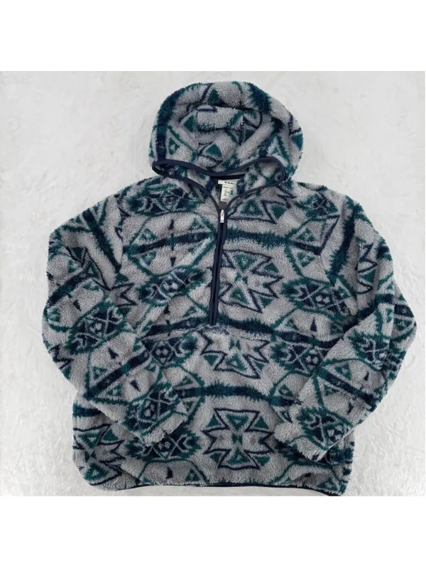 Ariat REAL Berber Pullover Hooded Sweatshirt Aztec Print Half Zip Fleece Size XL - Image 4