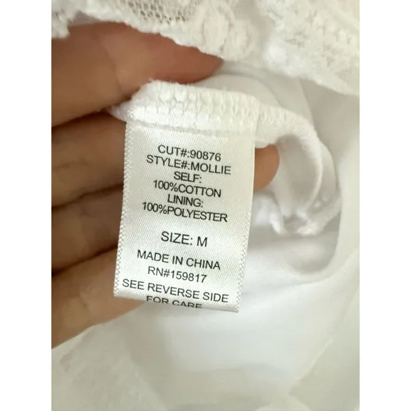 Altar'd State White Eyelet w. Lace Trim Fit & Flare Mini Dress Dress Size M - Image 5