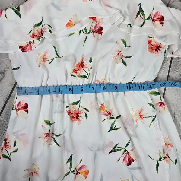 LUSH White Floral High Low Halter Maxi Dress Small DR95222P-006‎ Ruffle Neck - Image 6
