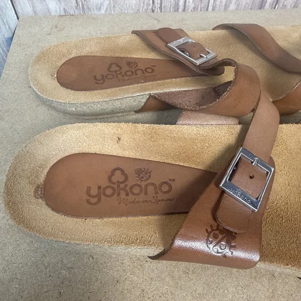 Yokono Sandles Brown Leather Adjustable Strap Cork Footbed Womens Size 9 - Image 2