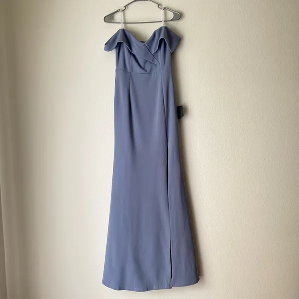 Lulus Off The Shoulder‎ Maxi Dress Slate Blue Flowy Slit sz S Formal NWT - Image 2