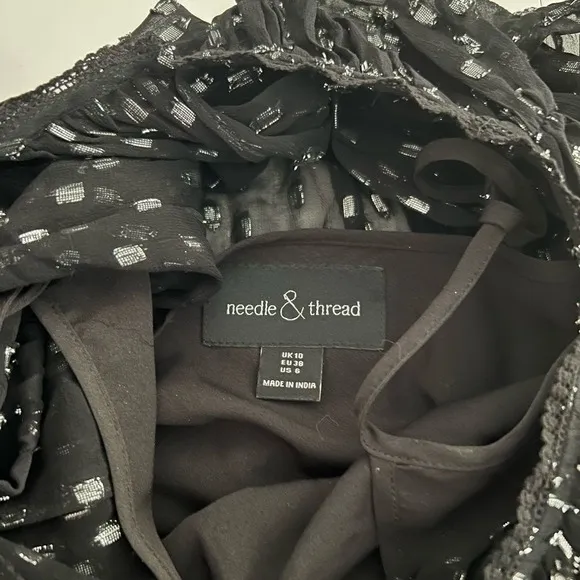 Needle‎ & Thread Black Lurex Chiffon Midi Dress Metallic Dots Slip Included 6 - Image 4