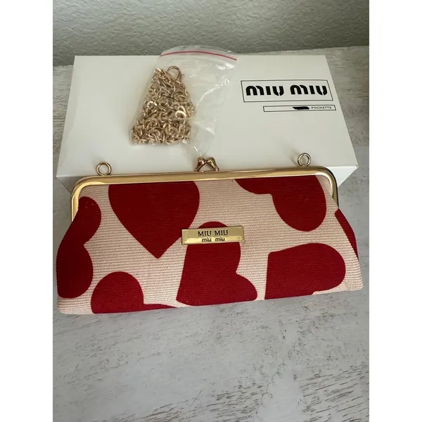 NIB Miu Miu Red Hearts Clutch Crossbody - Image 3