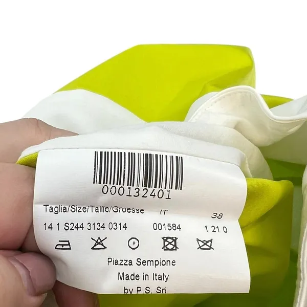Piazza Sempione Neon Lime Green Cream‎ Colorblock Mini Skirt Size 38 US 2 - Image 8