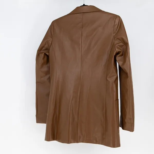 Pretty Little Thing Faux Vegan Two Button Blazer Jacket Brown 0 - Image 4