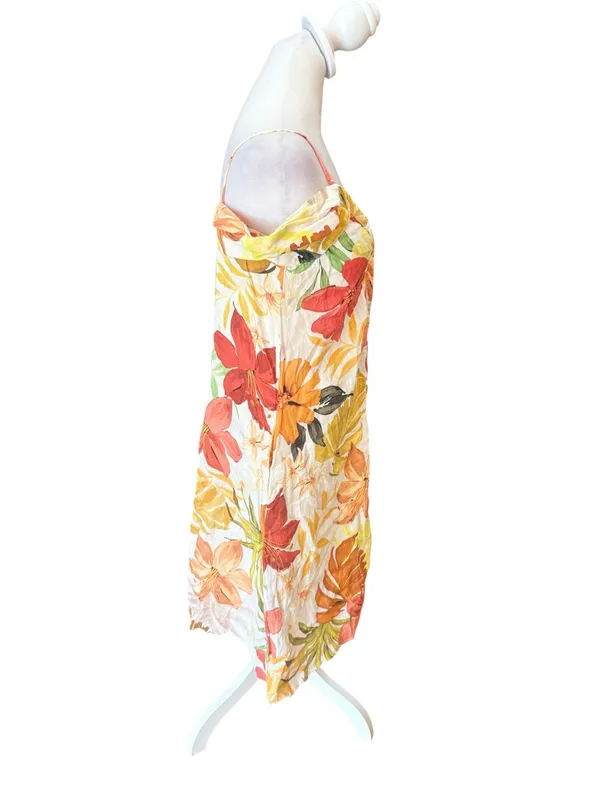 Zara Floral Linen Dress Button Front Womens Size Small - Image 4