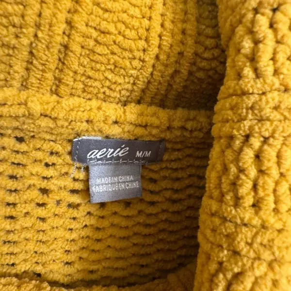 Aerie Mustard Yellow Chunky Knit Turtleneck Fall Oversized Sweater Medium - Image 3