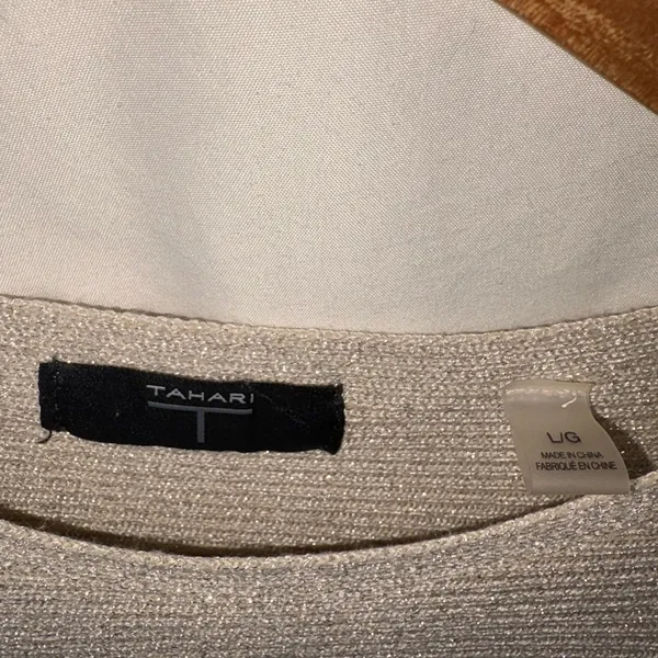 Tahari Champagne/Gold Ribbed Shimmery Boatneck Size Large Cropped Sweater - Image 2