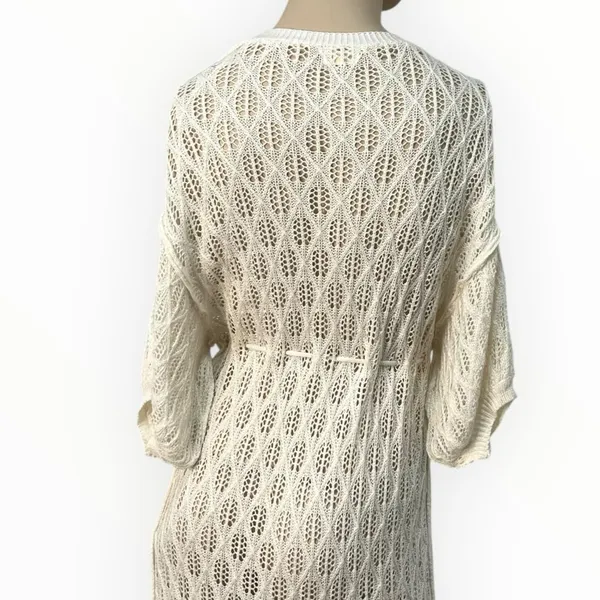 POL Crochet Ivory Beach Cover‎ Up Kimono Cardigan Tassel Tie Waist Size S NWOT - Image 4