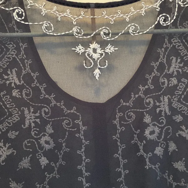 Free People Pennies Squel Navy Sheer Embroidered Top Size Small - Image 11