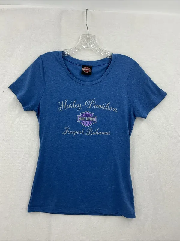 Harley-Davidson Blue Tee with Black Label and Orange Logo 852 - Image 3