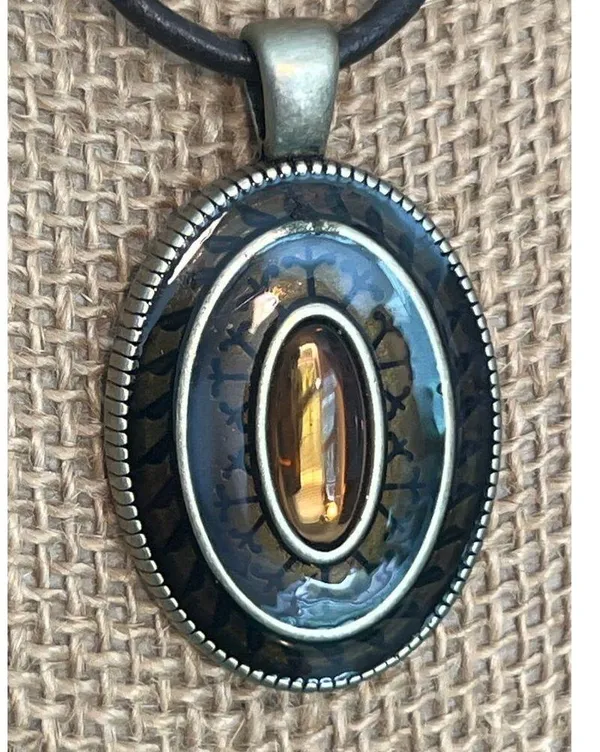 Lia Sophia Realm Brown Enamel Glass Bead Oval Pendant Necklace Cord Adj 15" + 3" - Image 2