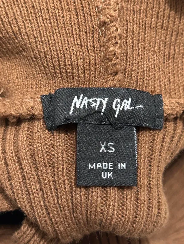 Nasty Gal brown one sleeve turtle neck ribbed knit midi bodycon dress - Image 5