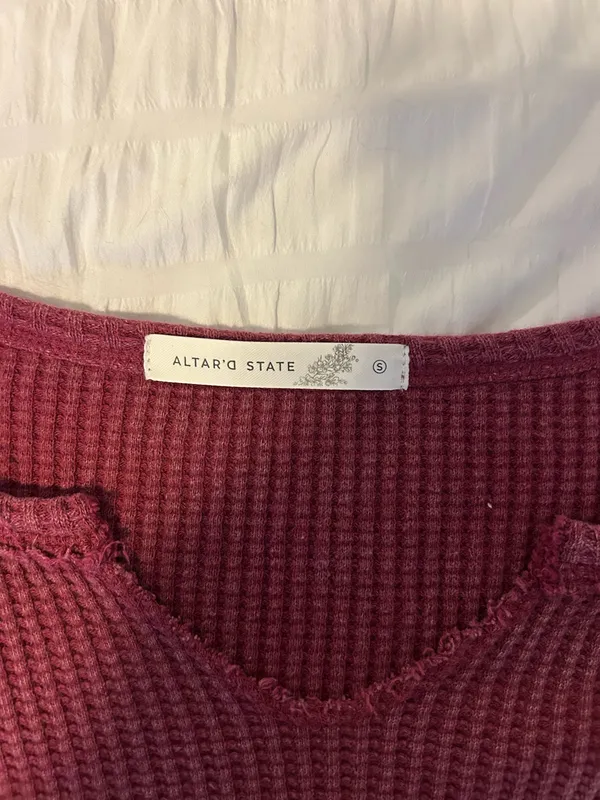 burgundy altard state waffle knit off the shoulder sweater - Image 3