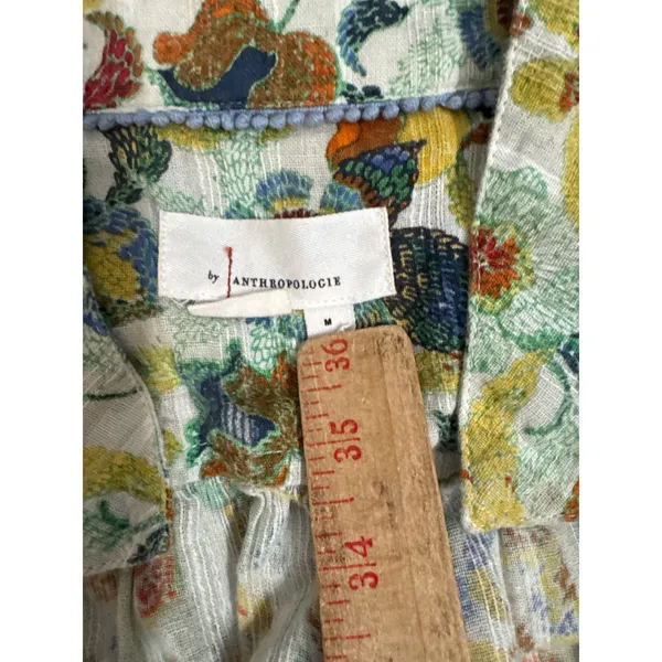 Anthropologie Floral Twist Front Crop Top Balloon Sleeve Smocked Womens Medium - Image 3