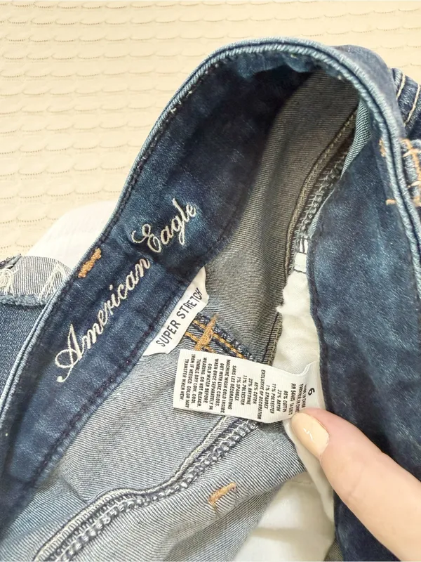 American Eagle Outfitters Distressed Dark Blue Denim Shorts - Image 3