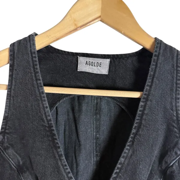 Agolde Heller Sleeveless Black Denim Button Front Structured Vest Spider XS - Image 7