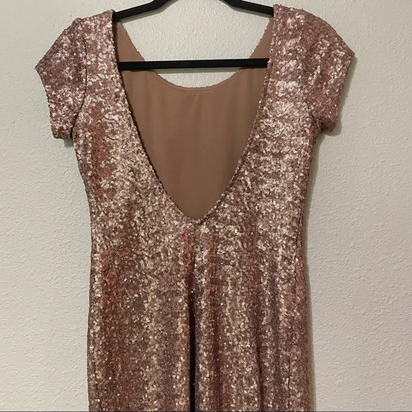 Free People Backstage Rose Gold Sequined Short Sleeve Bodycon Mini Dress Women S - Image 6