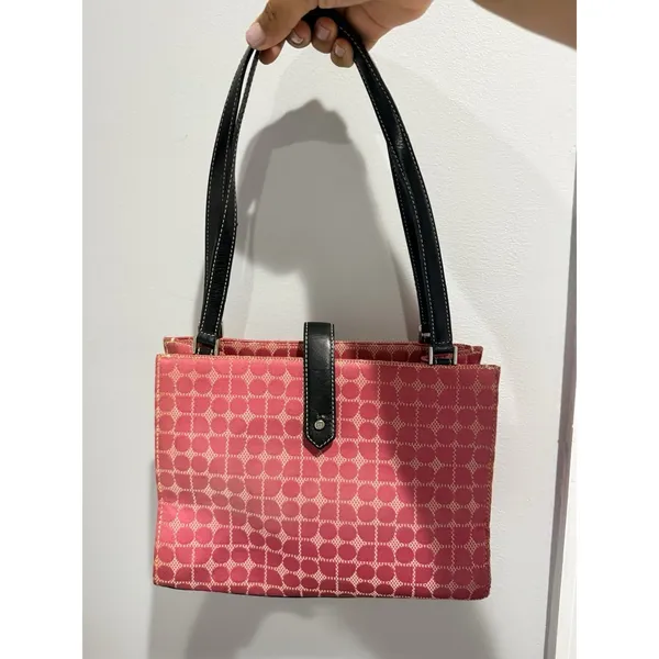 Kate Spade‎ Vintage Pink Logo Print Handbag Purse Black Trim 1 - Image 2