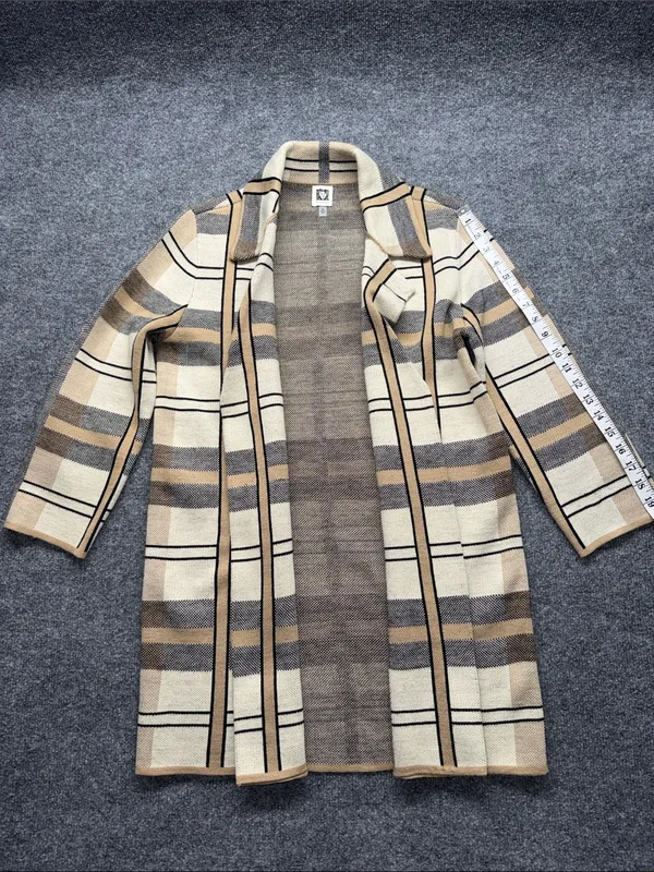 Anne Klein Plaid Double-Breasted Pea Coat in Cream & Tan - Image 6