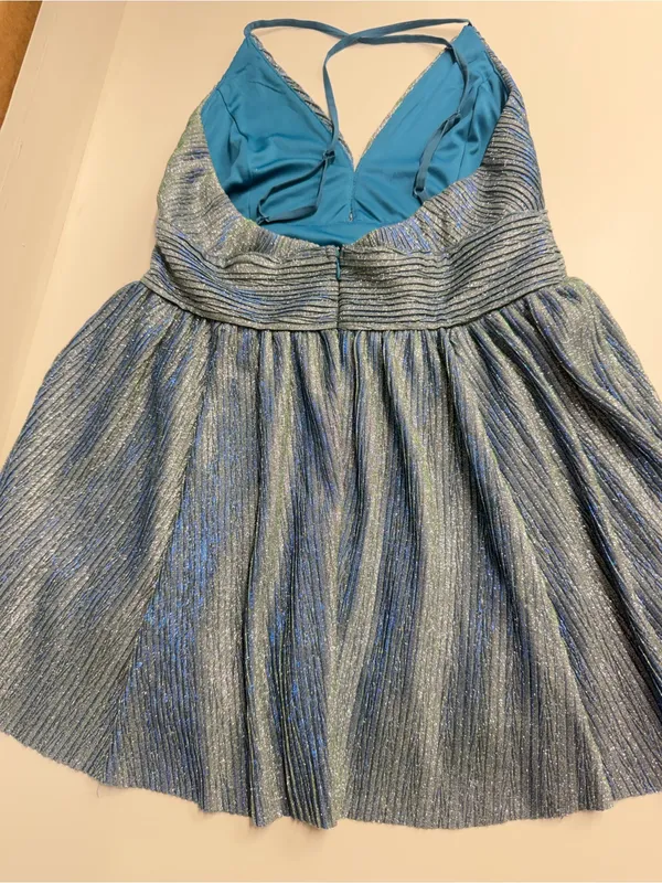 Lulu's shimmery hoco dress silver blue green crinkly glam fairycore pixie large - Image 2