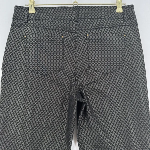 89th & Madison Pants Women 12 Black Gold Geometric Straight Leg Stretch Trouser - Image 4