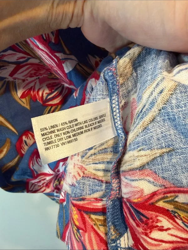 A New Day XS Blue Tropical Floral Coquette Linen-Blend Strappy Cropped Tank Cami - Image 8