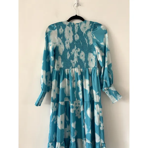 Tuckernuck Watercolor Floral Libby Turquoise Tiered Maxi Dress Size S - Image 6
