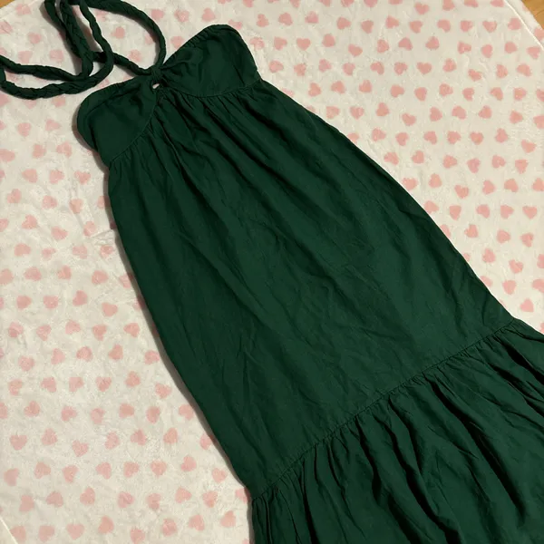 Aerie linen halter maxi dress forest green beach sundress Size Xsmall - Image 3