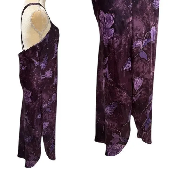 NEW Vintage California Dynasty Purple Floral Satin Dress Fairycore Feminine M - Image 4