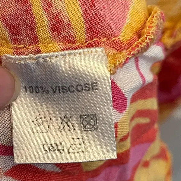 Paradise USA Tropical Leaf Sharkbite Hem Sundress Pink Orange Yellow Small‎ - Image 5