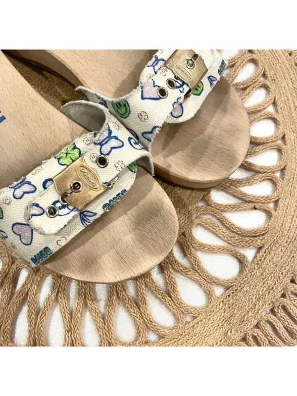 Dr Scholl's x Ganni Slide White Printed Sandals Size 9 Retro - Image 8