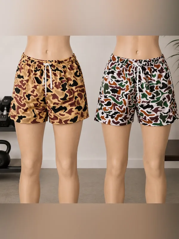Camo Athletic Shorts Bundle 2 Pack Zip Pocket Medium NWOT Brown - Image 2