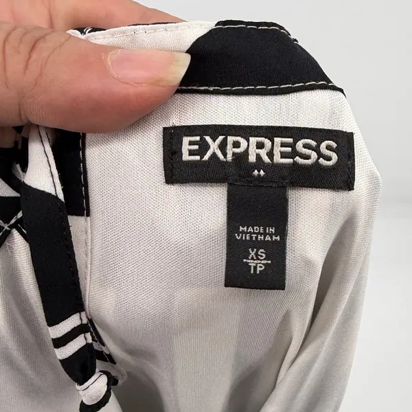 Express Asymmetric Geometric Maxi Dress Sz XS Resort Art Deco Monochrome Hanky - Image 10