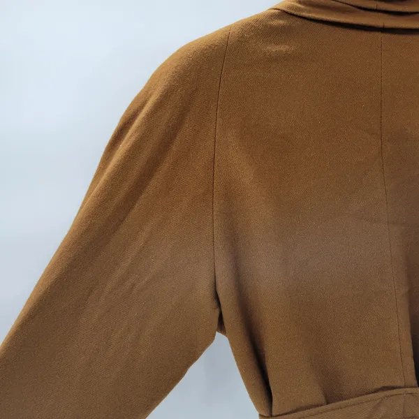 Vintage J. Hilary Wool Coat Womens 4 Belted Camel Brown Long Trench Made in USA - Image 14