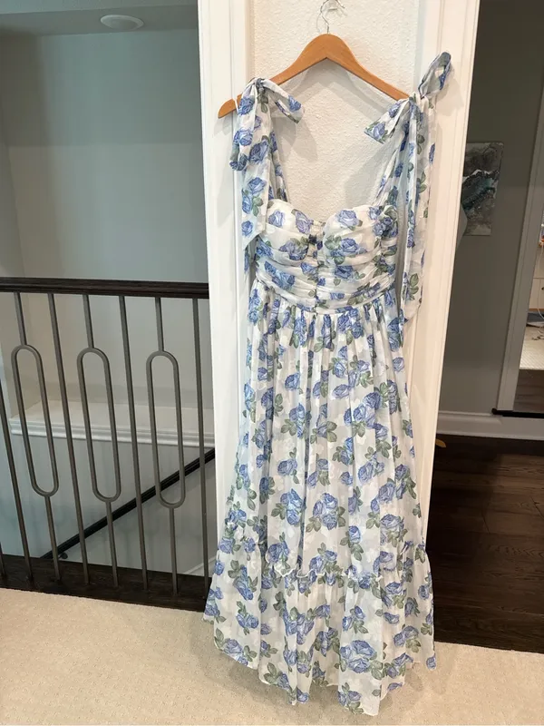 Mable Blue Rose Floral Midi Dress NWT Cottagecore Garden Party - Image 3