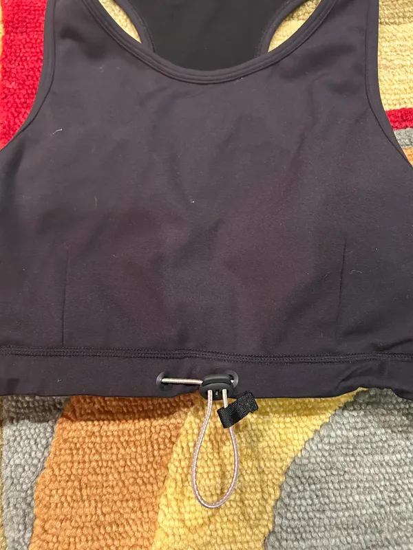 NWT Mono B Black Sports Bra Racerback Padded Cinch Front Women’s Size Medium - Image 2