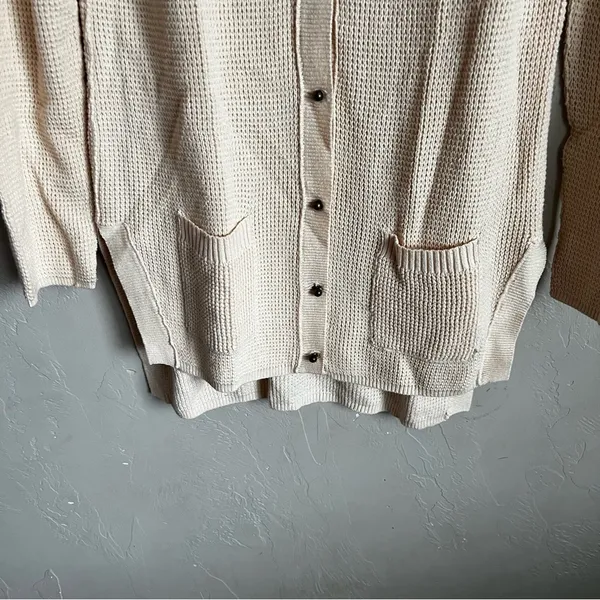 Maison Jules Cream Longline Button Down Waffle knit‎ Cardigan - Image 3