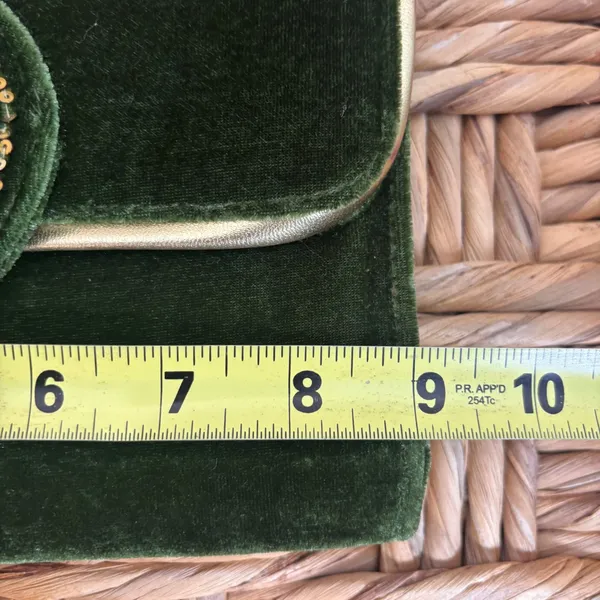 Vintage Style Forest Green Velvet Clutch Gold Jewel Embellished‎ Evening Bag - Image 3