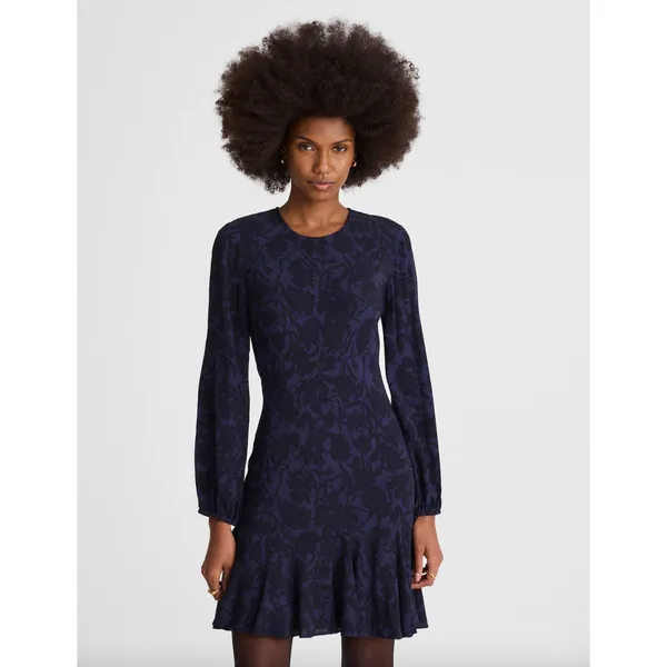 NEW Madewell Puff Sleeve Flare Mini Dress Alexis Floral Navy Viscose US 8 - Image 2
