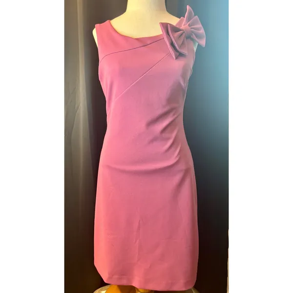 Betsey Johnson Pink Bow Shoulder Asymmetrical Sheath Dress Size 2 - Image 7