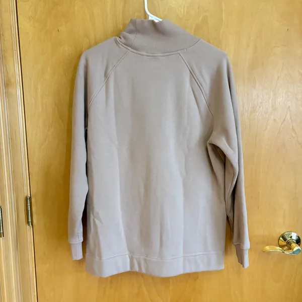 Athleta Cozy Karma Side Zip Funnel‎ Neck Sweatshirt Taupe M - Image 3
