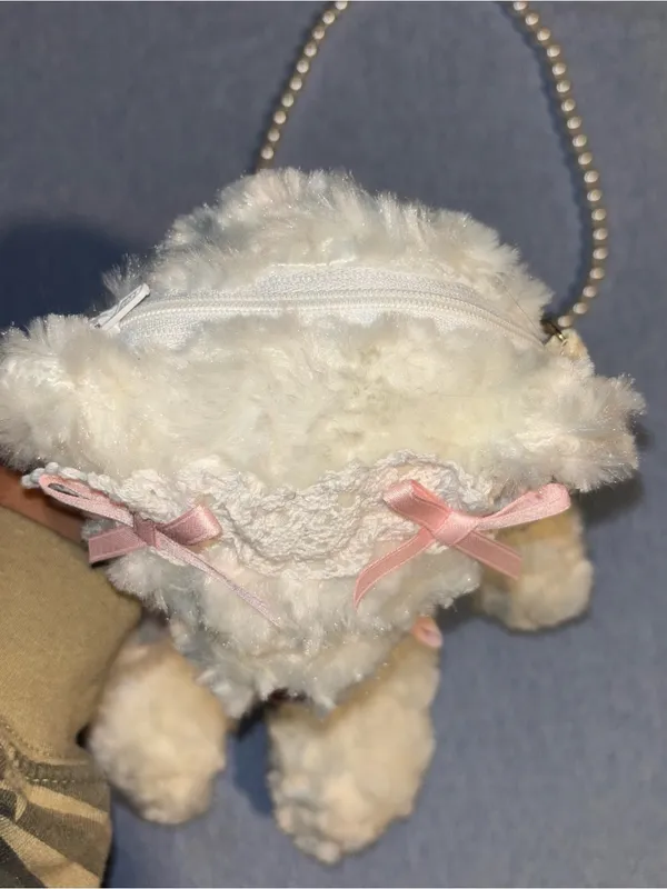Plush White Teddy Bear Purse with Pink Bow - Image 2