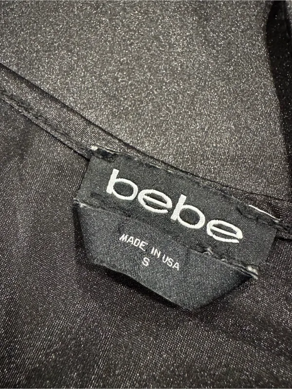 BEBE Vintage 2000s Y2k Made in USA Black Satin Cowl Neck Midi Dress | Size Small - Image 2