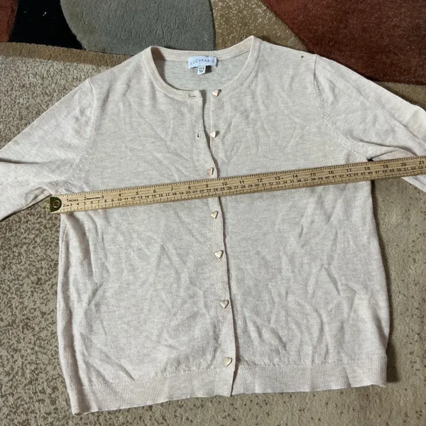 Lucy Paris Heart Button Wool Cardigan Womens M Beige Coquette Knit Crew Neck - Image 4