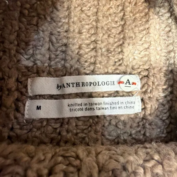 Anthropologie Medium Beige Chunky Knit Mock Neck Sweater Oversized Boxy Pullover - Image 3