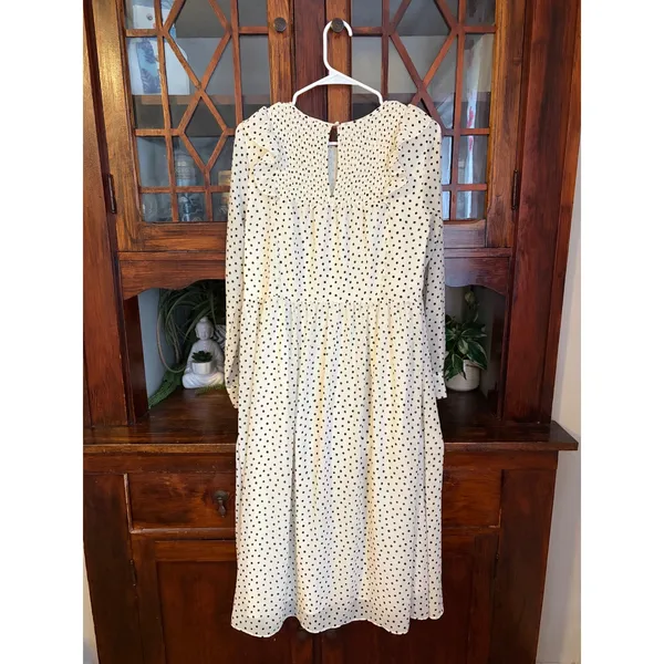 Madewell Women White Black Polka Dot Smocked Ruffle Midi Dress Size S - Image 3