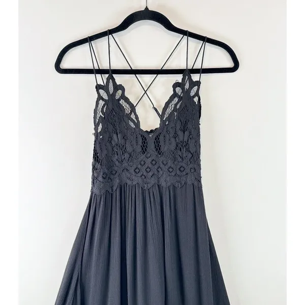 Free People Womens Dress Black Adella Mini Slip Strappy V Neck Flowy Fairy Small - Image 6