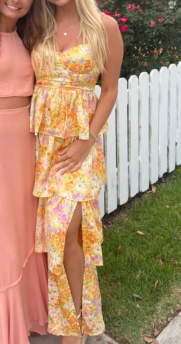 yellow floral dress Size 6 - Image 2
