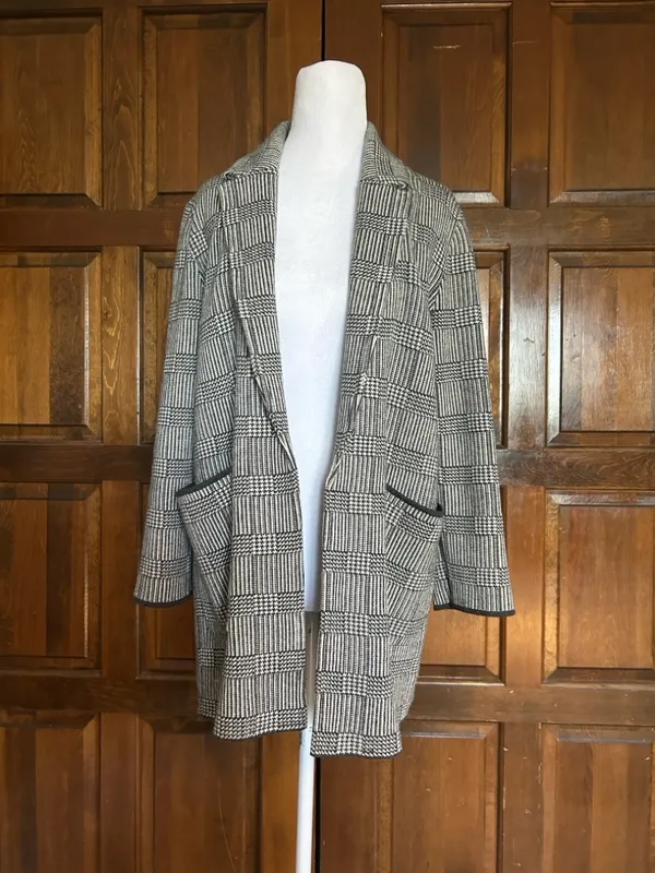 J. Crew Sophie Open-Front Sweater Blazer‎ Glen Plaid Merino Wool Cotton Small S - Image 2
